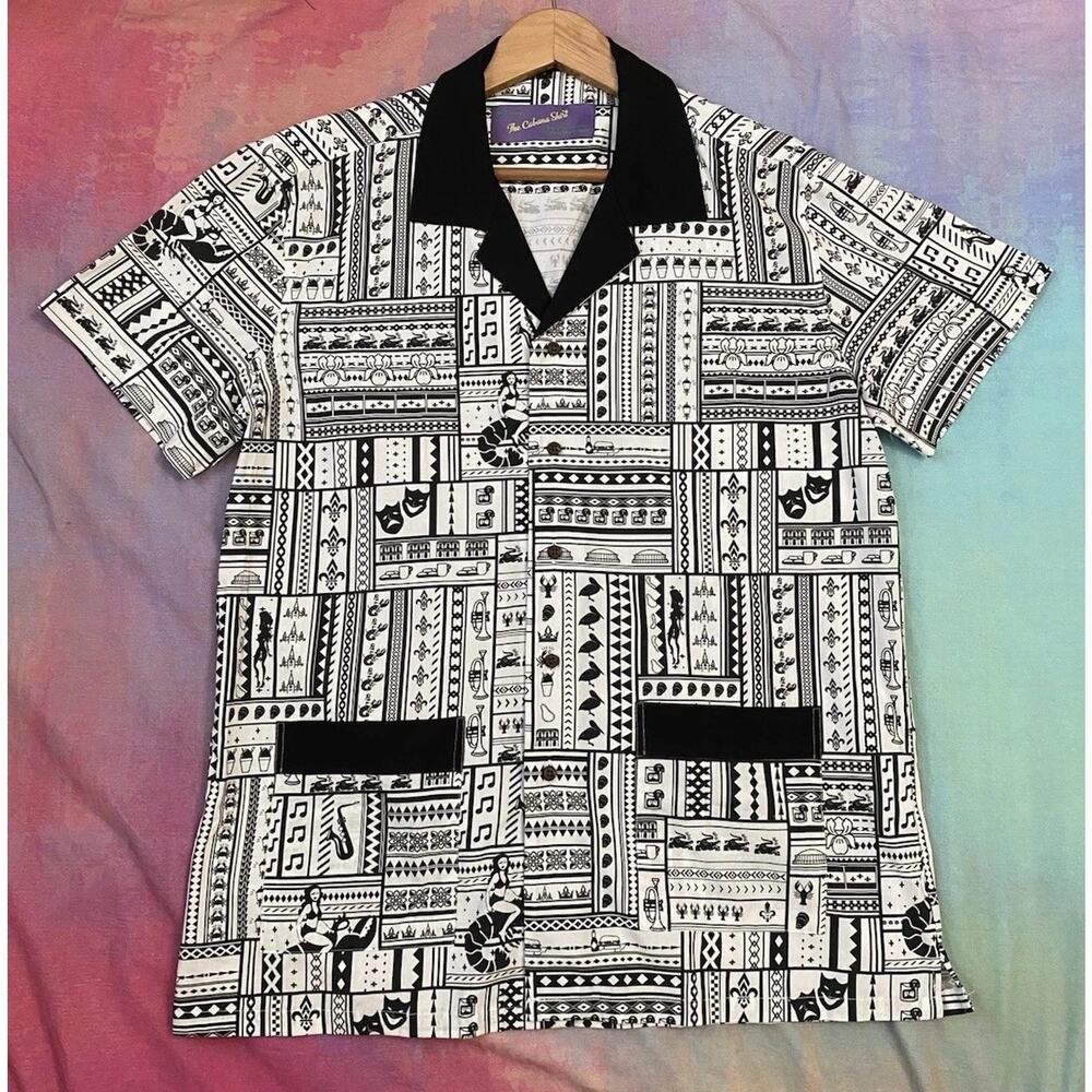 NOLA Dawg Aloha Cabana Shirt Jazz Fest Mardi Gras Hawaiian New Orleans Camp Sz S